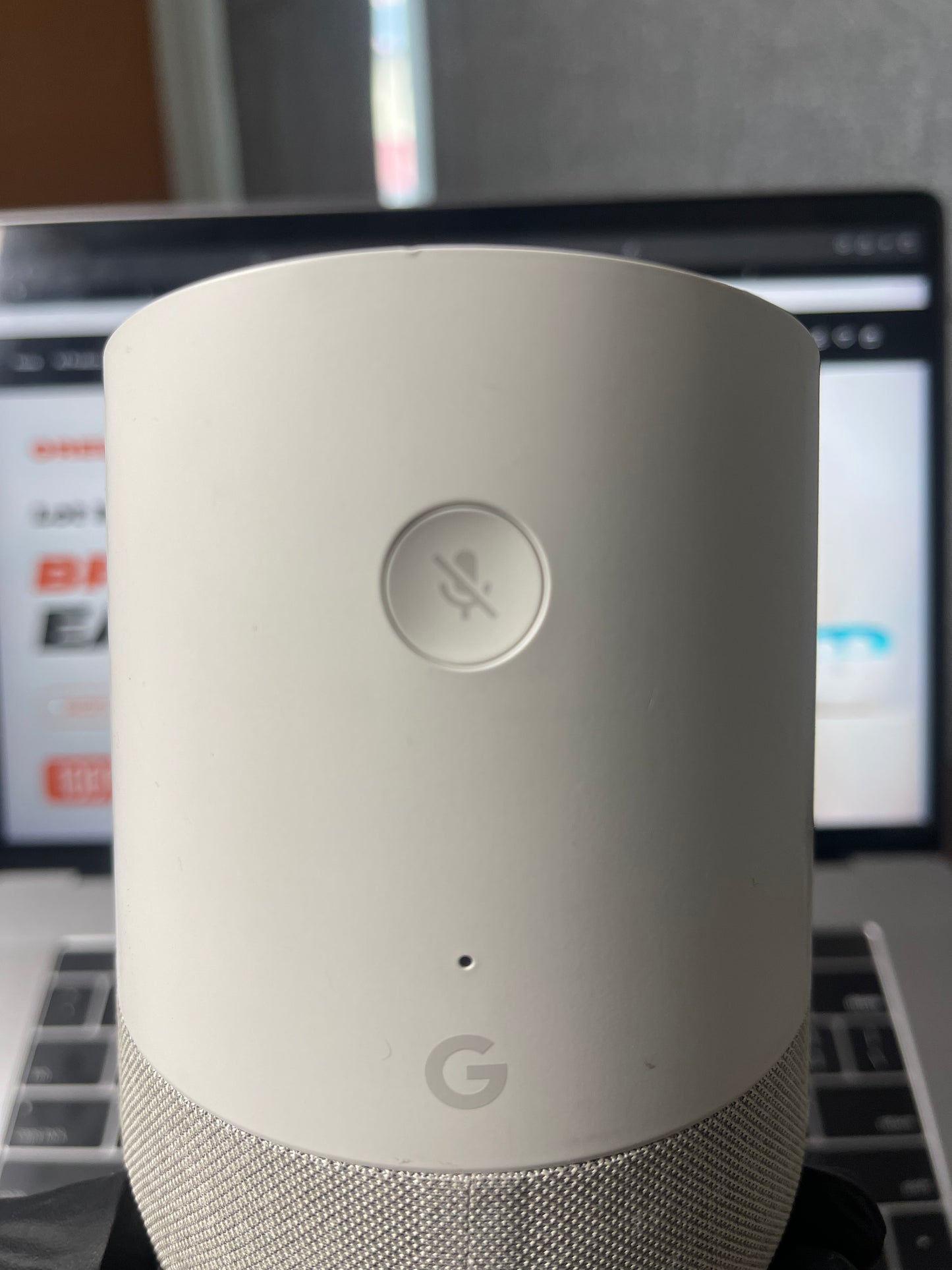 Google Home device promotional torn with original power adopter