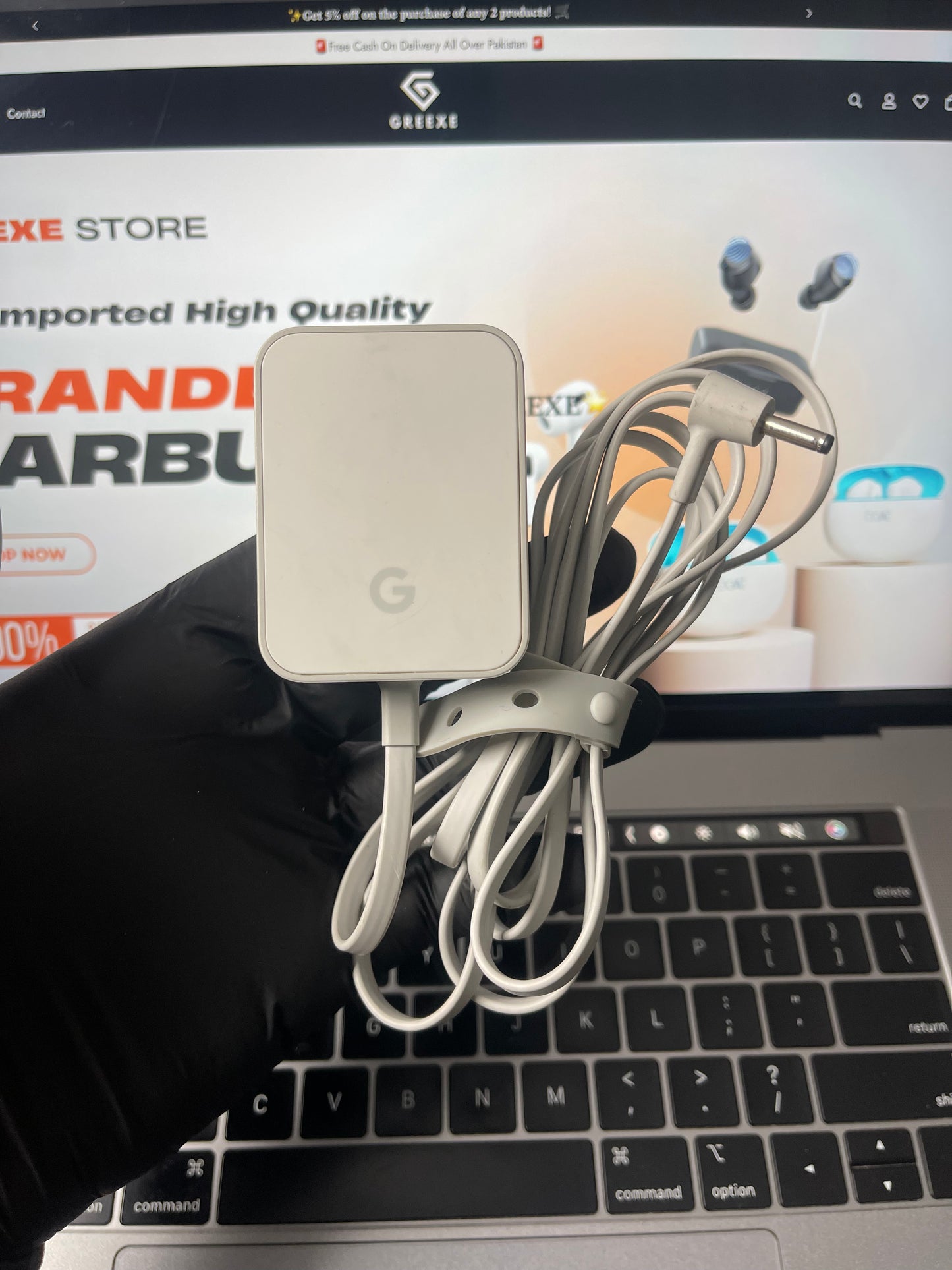 Google Home device promotional torn with original power adopter