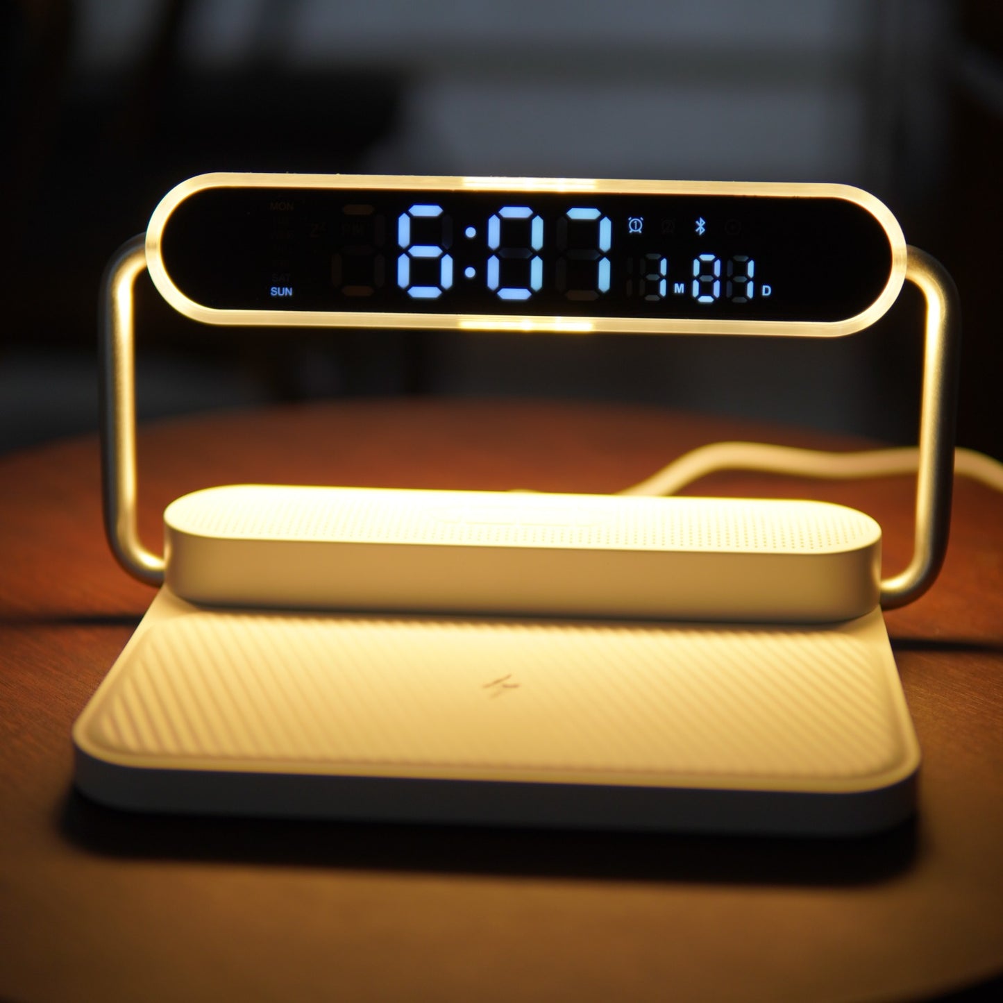 4 in 1 Wireless Charger with Bluetooth Speaker, Clock Display & Night Light