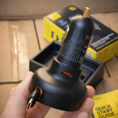 Baseus 60W Dual USB Car Charger with Retractable Type-C Cable