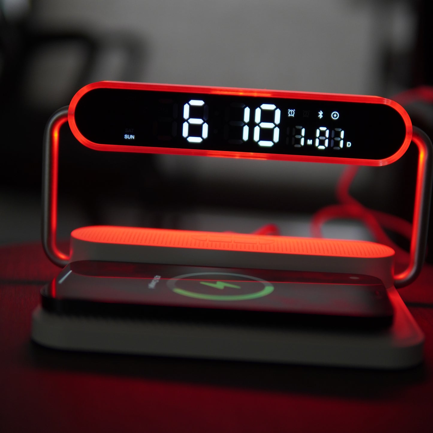 4 in 1 Wireless Charger with Bluetooth Speaker, Clock Display & Night Light