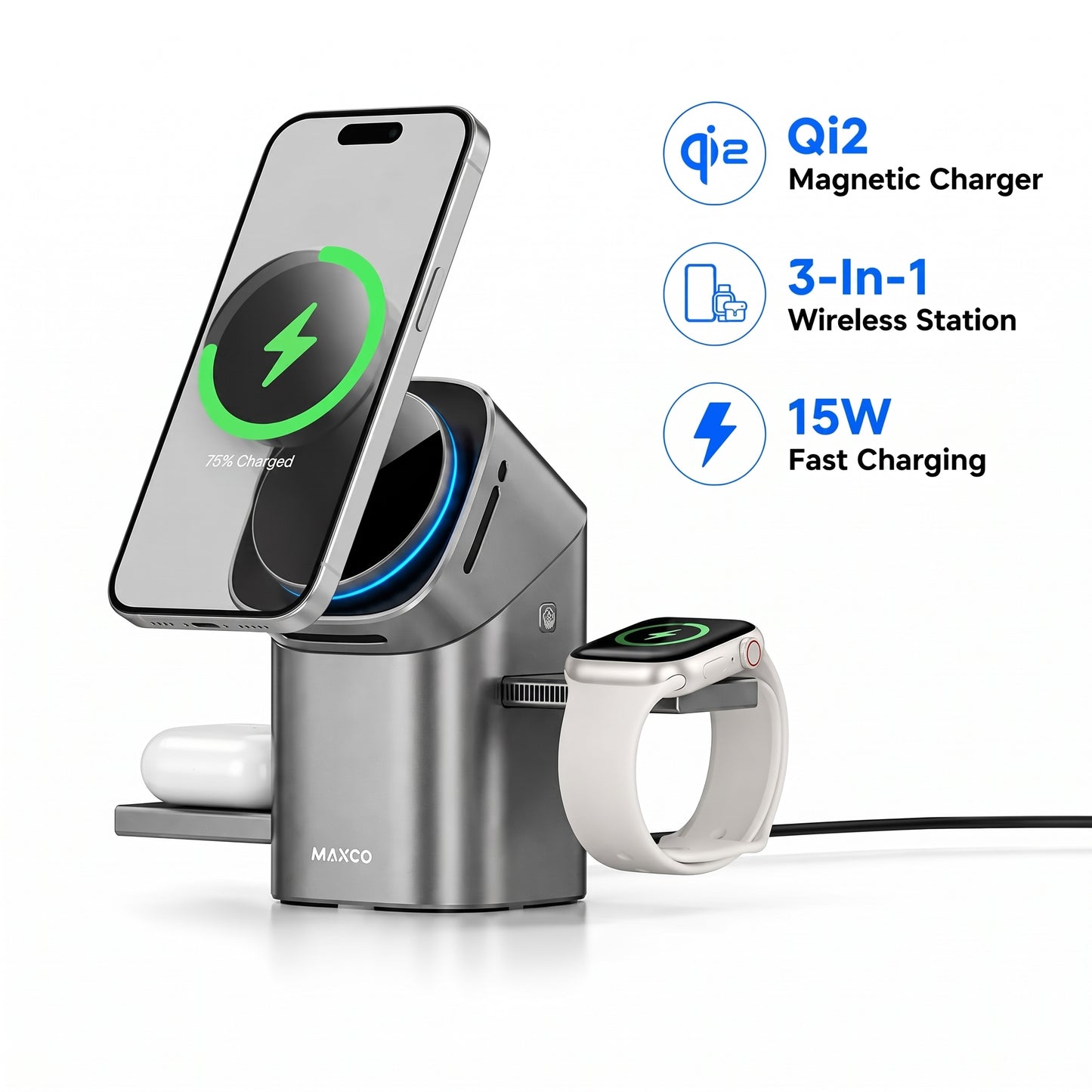 MAXCO 3 in 1 Rotating Wireless Charger