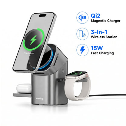MAXCO 3 in 1 Rotating Wireless Charger