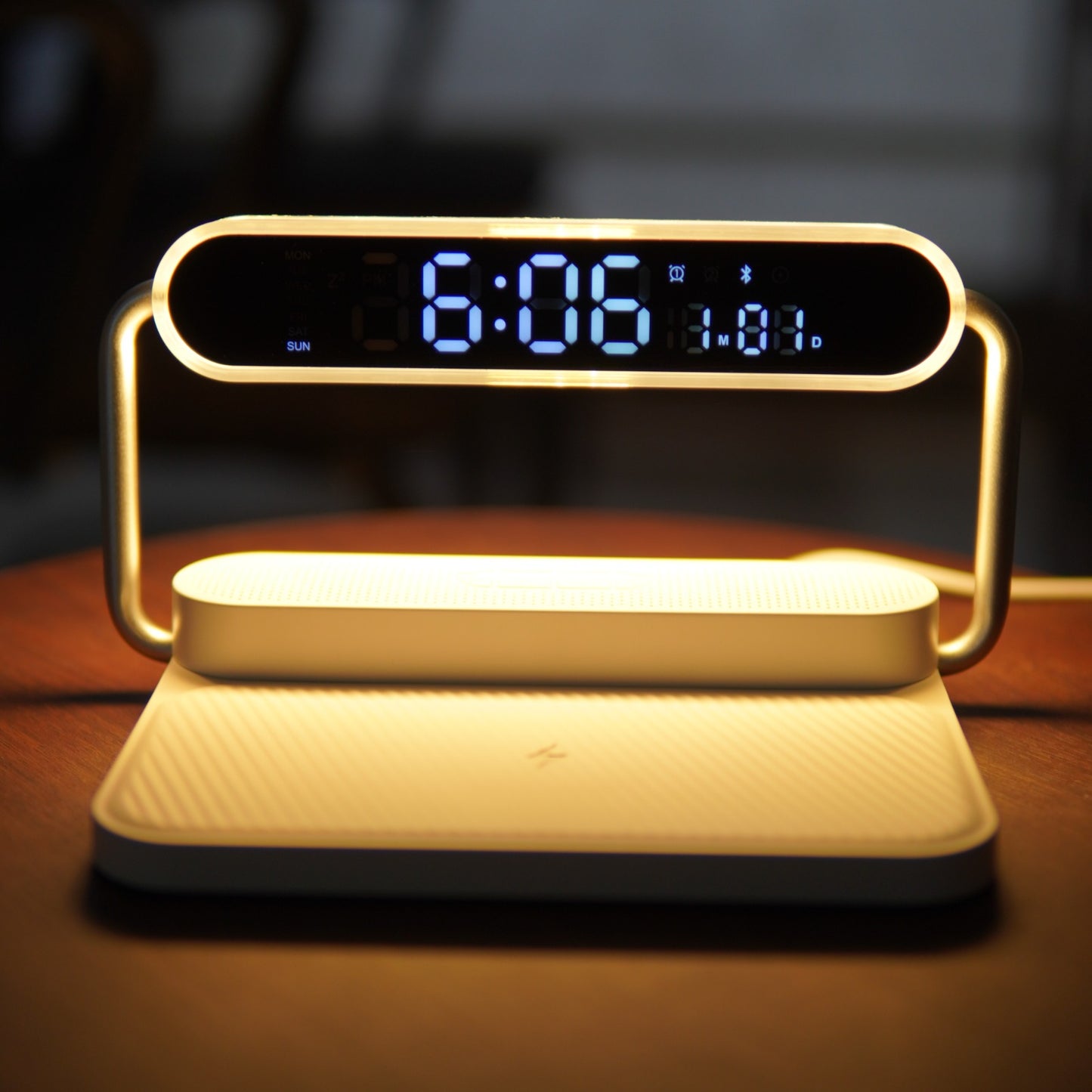 4 in 1 Wireless Charger with Bluetooth Speaker, Clock Display & Night Light