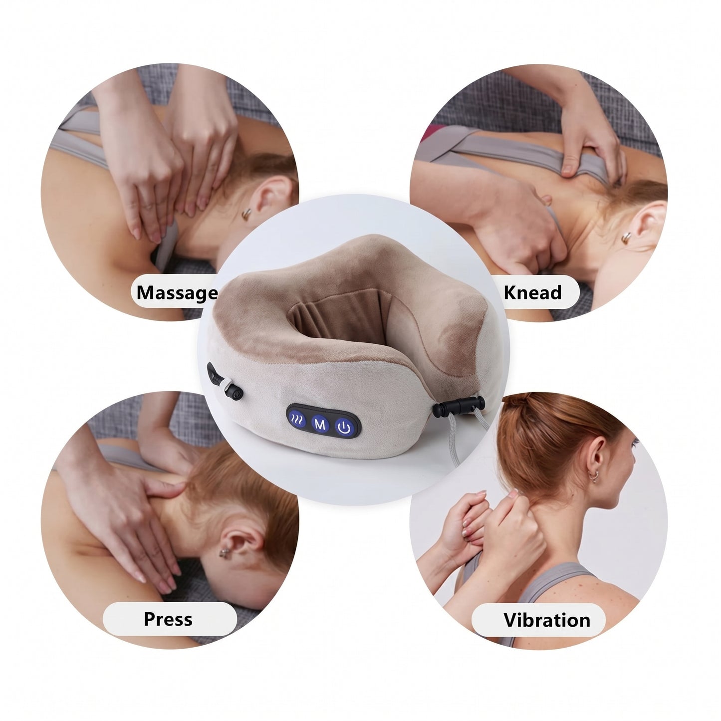 Smart Rechargeable U-Shaped Neck Massage Pillow with 360° Support & Travel Comfort