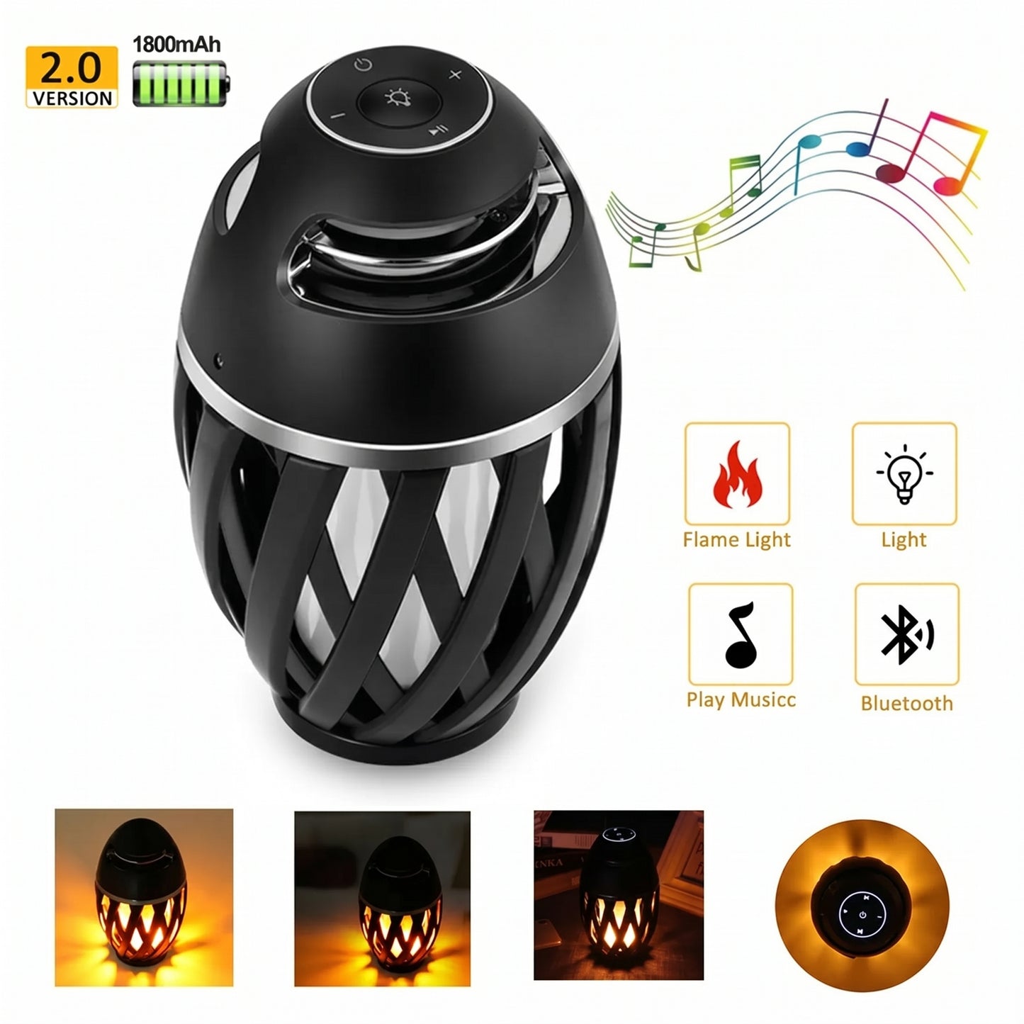 TikiTunes Portable Bluetooth 5.0 Indoor/Outdoor Wireless Speaker, LED Torch Atmospheric Lighting Effects