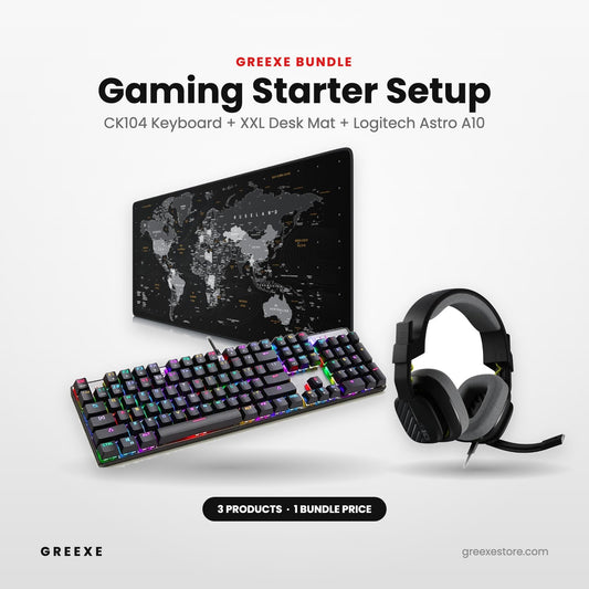 GREEXE Gaming Starter Setup – Motospeed CK104 keyboard, XXL desk mat and Logitech Astro A10 headset