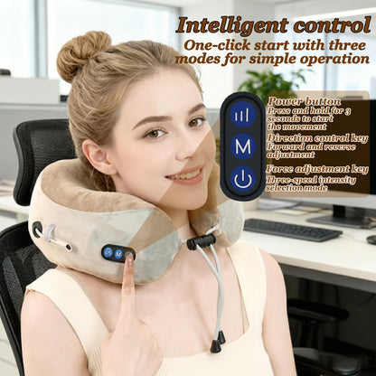 Smart Rechargeable U-Shaped Neck Massage Pillow with 360° Support & Travel Comfort