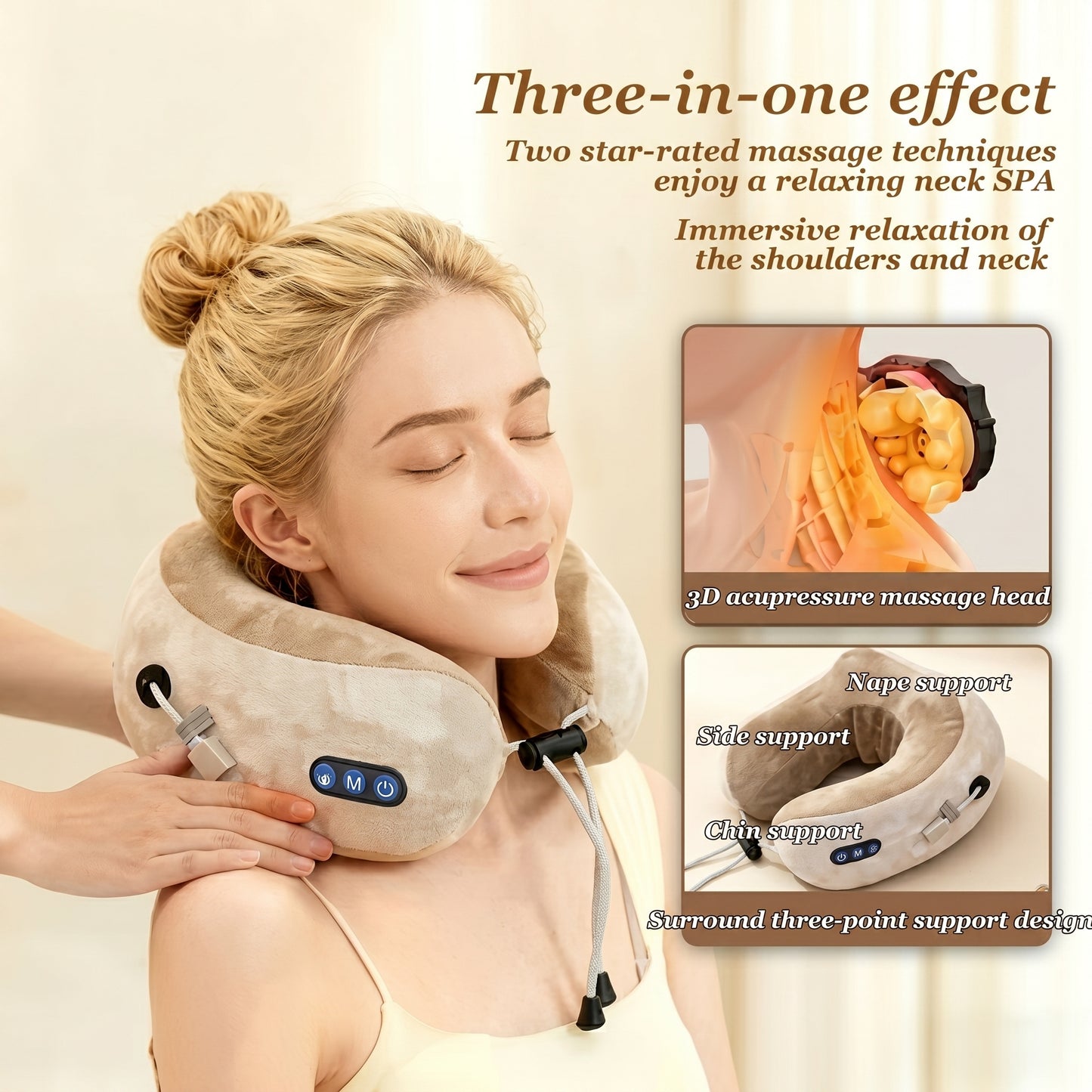 Smart Rechargeable U-Shaped Neck Massage Pillow with 360° Support & Travel Comfort