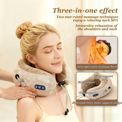 Smart Rechargeable U-Shaped Neck Massage Pillow with 360° Support & Travel Comfort