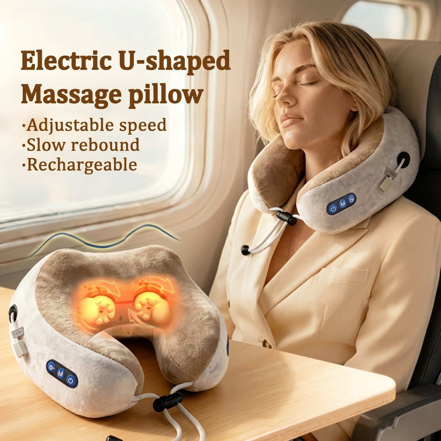 Smart Rechargeable U-Shaped Neck Massage Pillow with 360° Support & Travel Comfort