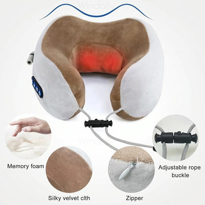 Smart Rechargeable U-Shaped Neck Massage Pillow with 360° Support & Travel Comfort