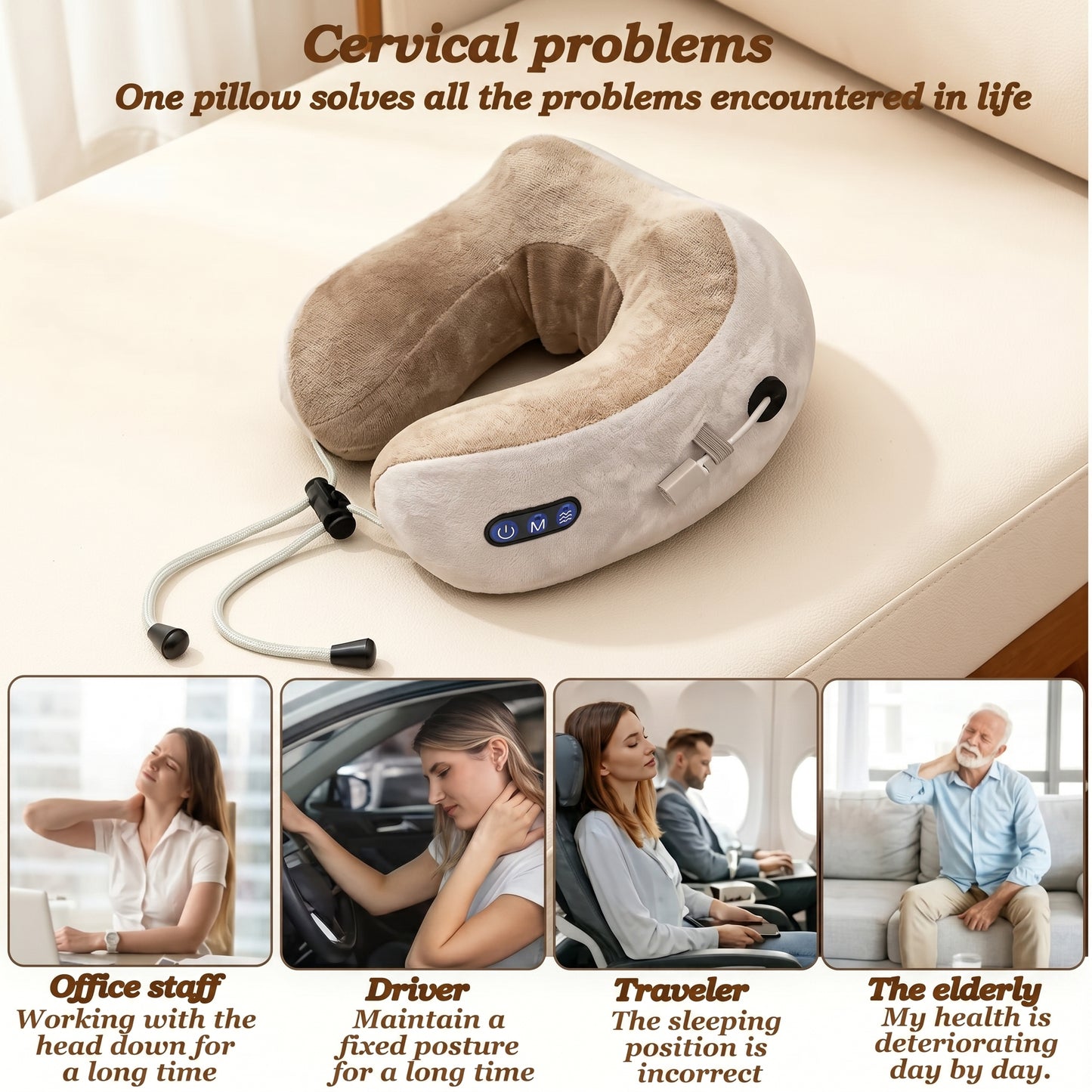 Smart Rechargeable U-Shaped Neck Massage Pillow with 360° Support & Travel Comfort