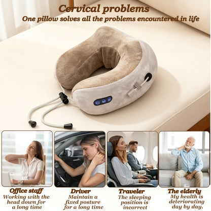 Smart Rechargeable U-Shaped Neck Massage Pillow with 360° Support & Travel Comfort